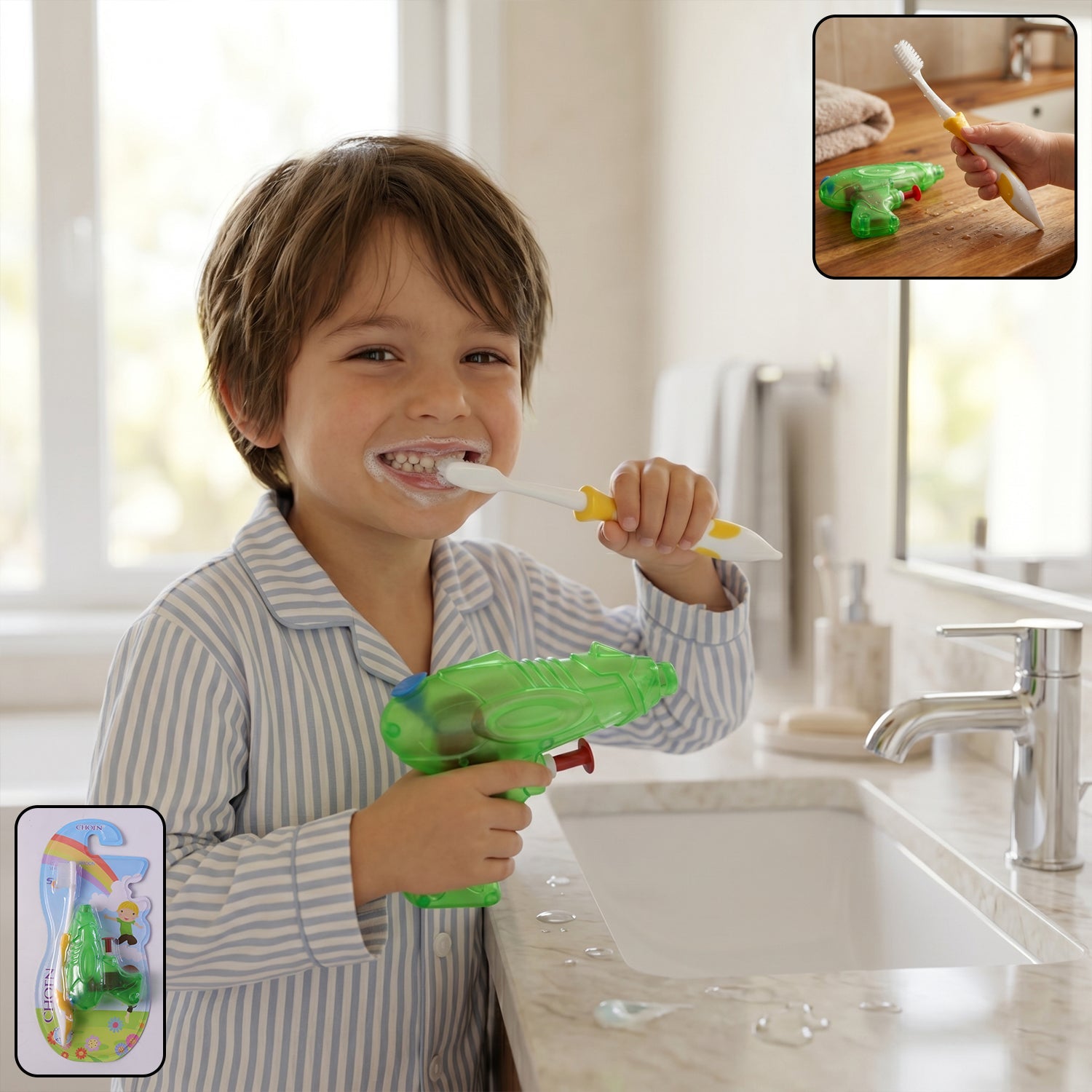 Colorful kids cartoon toothbrush with airplane design for fun brushing
