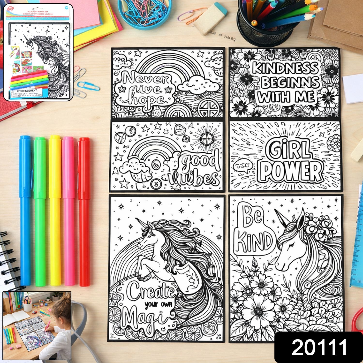 Complete view of Creative Kids Colouring & Activity Poster Set with 11 inspiring sheets