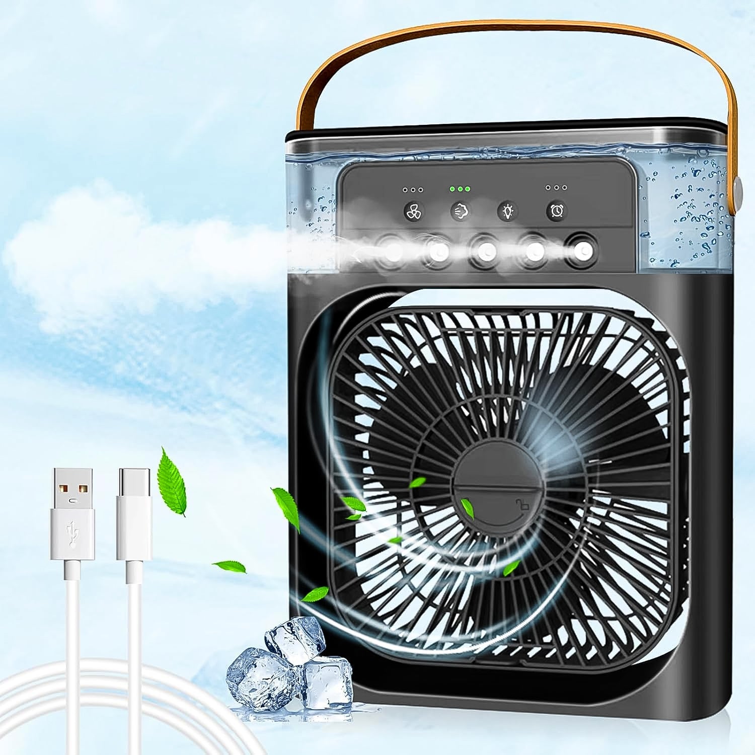 Portable Air Conditioner Fan showing front view on a modern desk.