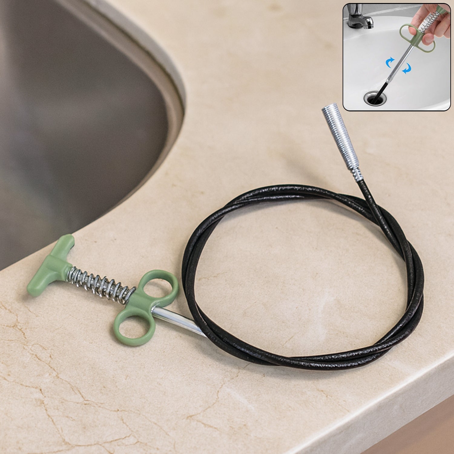 Flexible 157 cm spring drain cleaning tool with ergonomic grip