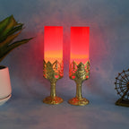 Set of 2 LED candle light lamps with golden stands for home decoration