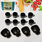 12-piece ceramic tea set with pineapple bowls on a rustic table.