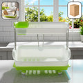 Two-layer kitchen dish drying rack with drain tray for organized drying
