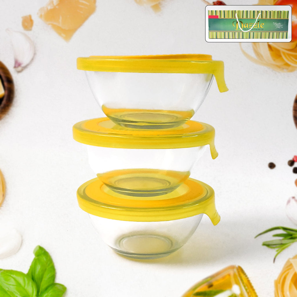 Glass mixing bowls with lids perfect for food preparation and storage