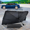 The Car Windshield Sun Shade umbrella-style cover shown open, protecting a car's interior.