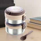 Ganesh stainless steel insulated lunch box double layer design with foldable spoon