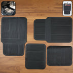 Universal car floor mat set in textured black rubber for interior protection