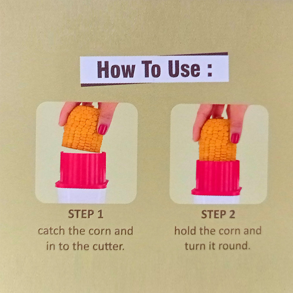 Close-up of the durable stainless steel blade on the corn cob stripper.