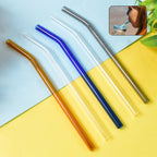 Clear glass drinking straws set of five for eco-friendly sipping