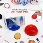 Front view of a cute owl-shaped Phone Holder with Coin Bank on a desk.
