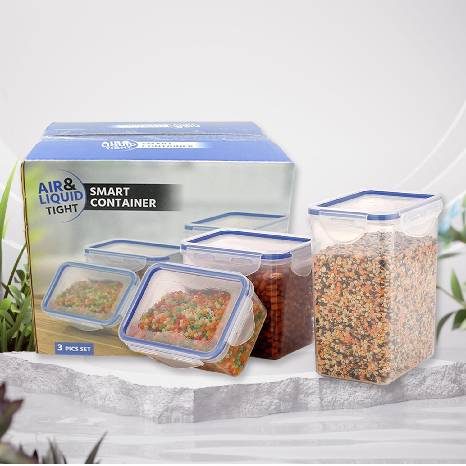 Transparent BPA-free plastic containers, perfect for kitchen organization.