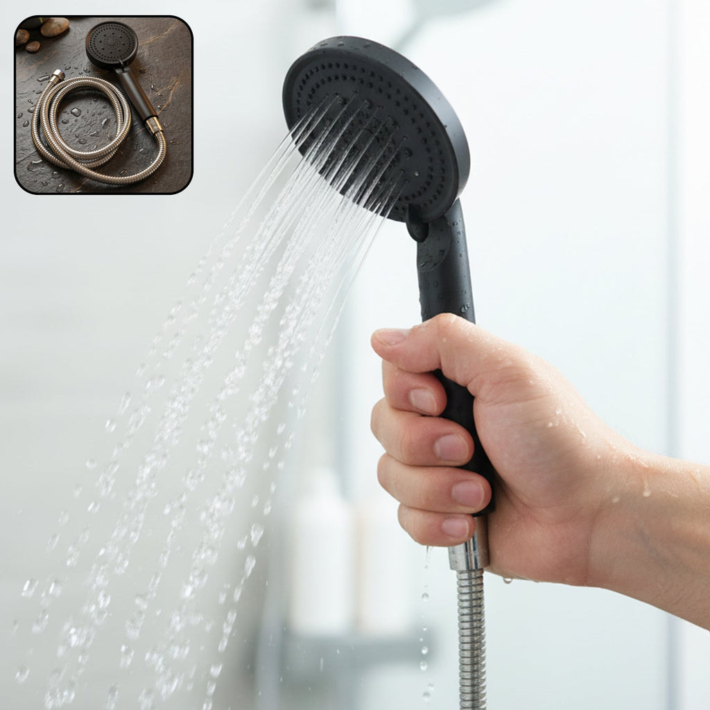 Handheld bathroom shower head with flexible stainless steel hose