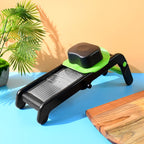 Multipurpose kitchen adjustable vegetable slicer with stainless steel blades on counter