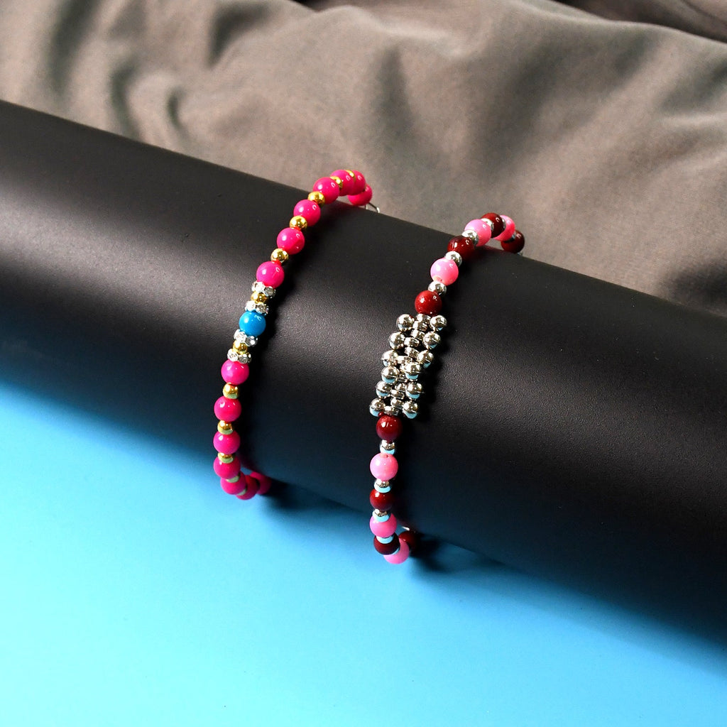 Close-up of multicolor beads on trendy ethnic beaded bracelet