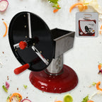 Front angle of the ChefAura potato slicer, highlighting its elegant mirror finish.