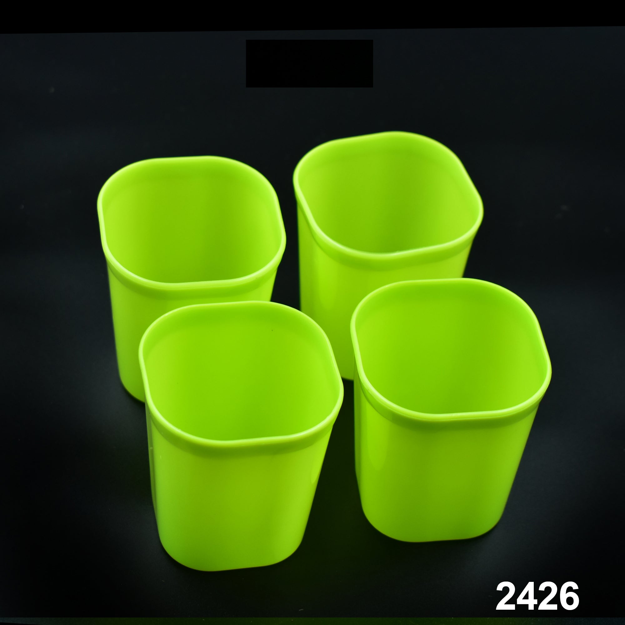 Clear unbreakable plastic drinking glasses, pack of four, for everyday use.