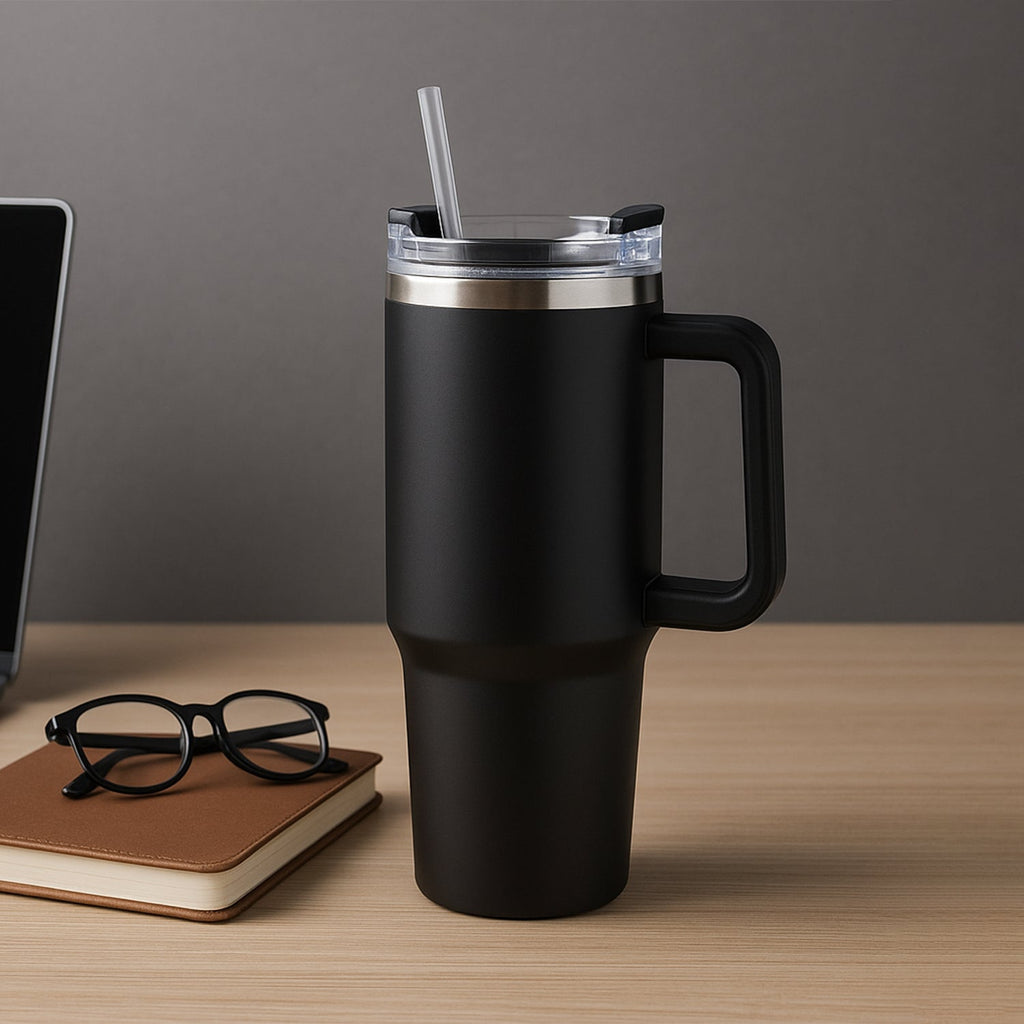 1200ML stainless steel insulated travel mug with ergonomic handle and spill-resistant lid