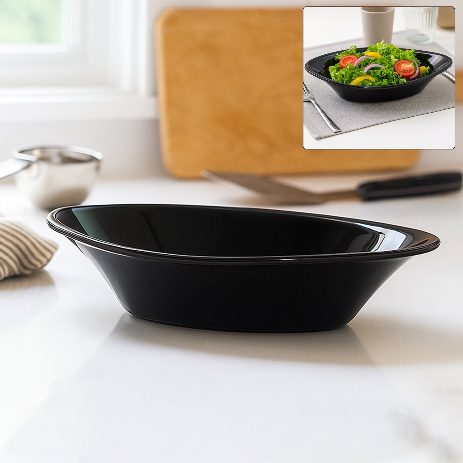Black Plastic Marin Serving Bowl with deep oval shape for serving