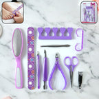 Manicure & pedicure nail care tool set with 10 essential grooming pieces