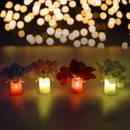 Set of four LED mood lights illuminating a bedroom at night, creating a cozy ambiance.