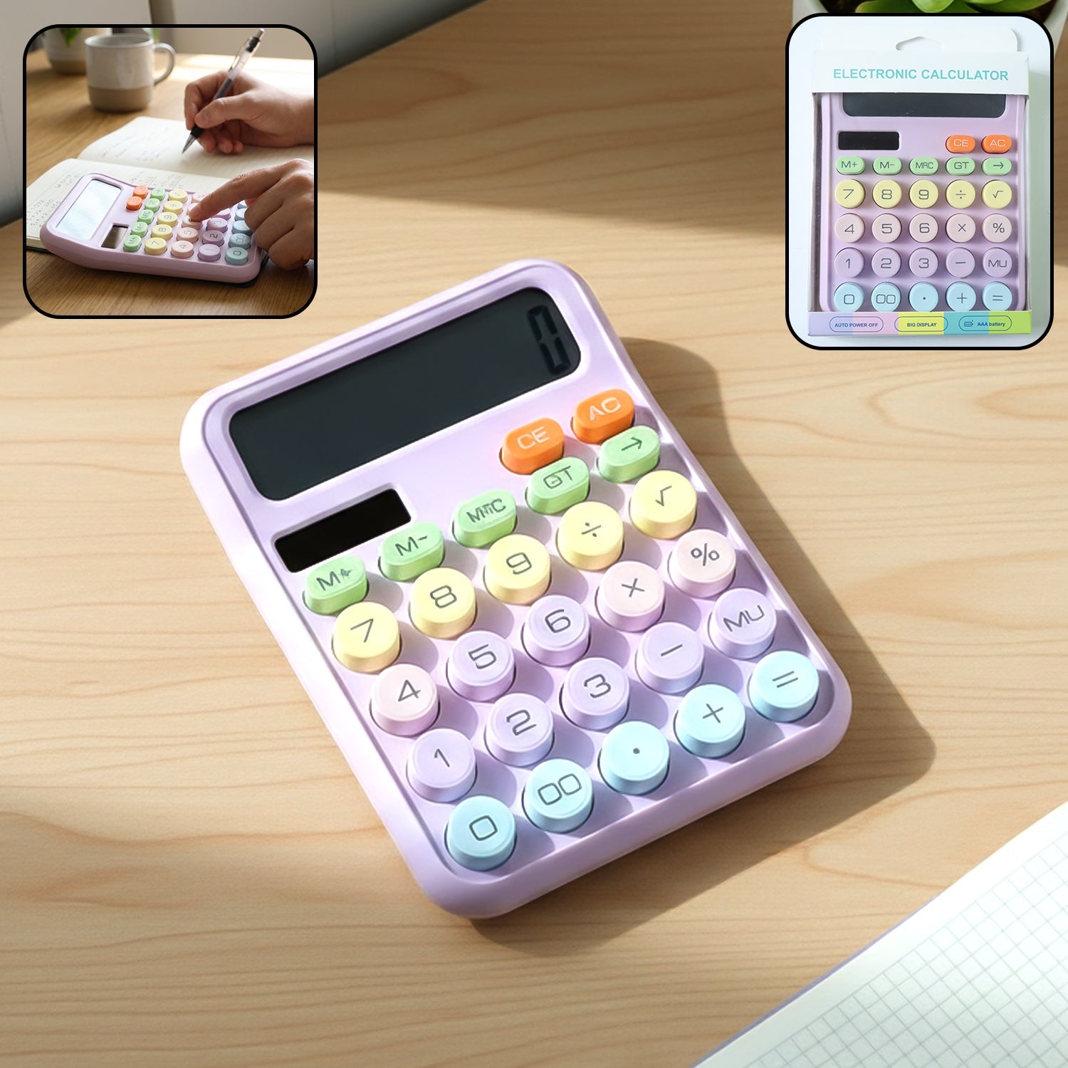 Colorful soft multicolor keys on electronic desktop calculator