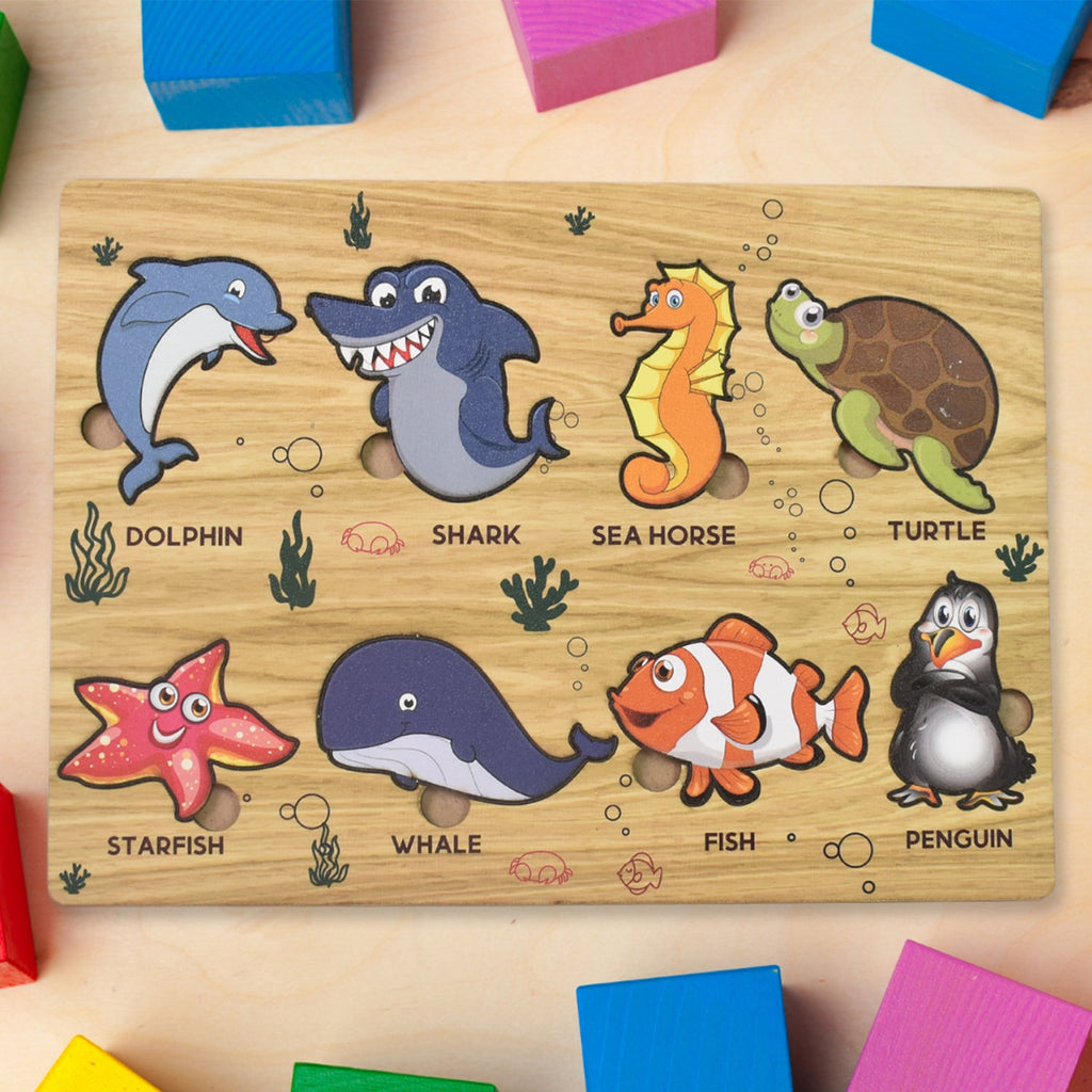 Bright and colorful wooden puzzle pieces suitable for toddlers
