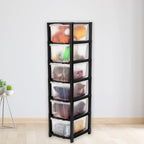 Side view of 6-layer plastic drawer storage cabinet showcasing sturdy frame