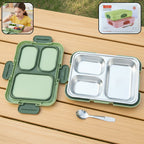Divided lunch box with stainless steel inner tray for food separation