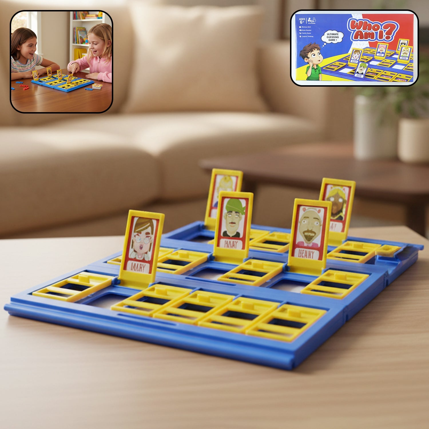 Who Am I guessing board game set with folding board and character flip cards