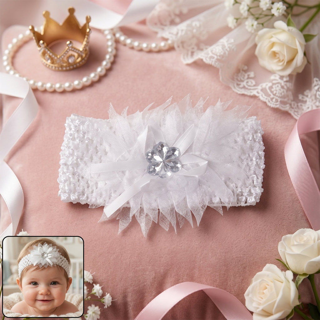 Baby girl headband with floral bow design and stretchable elastic band