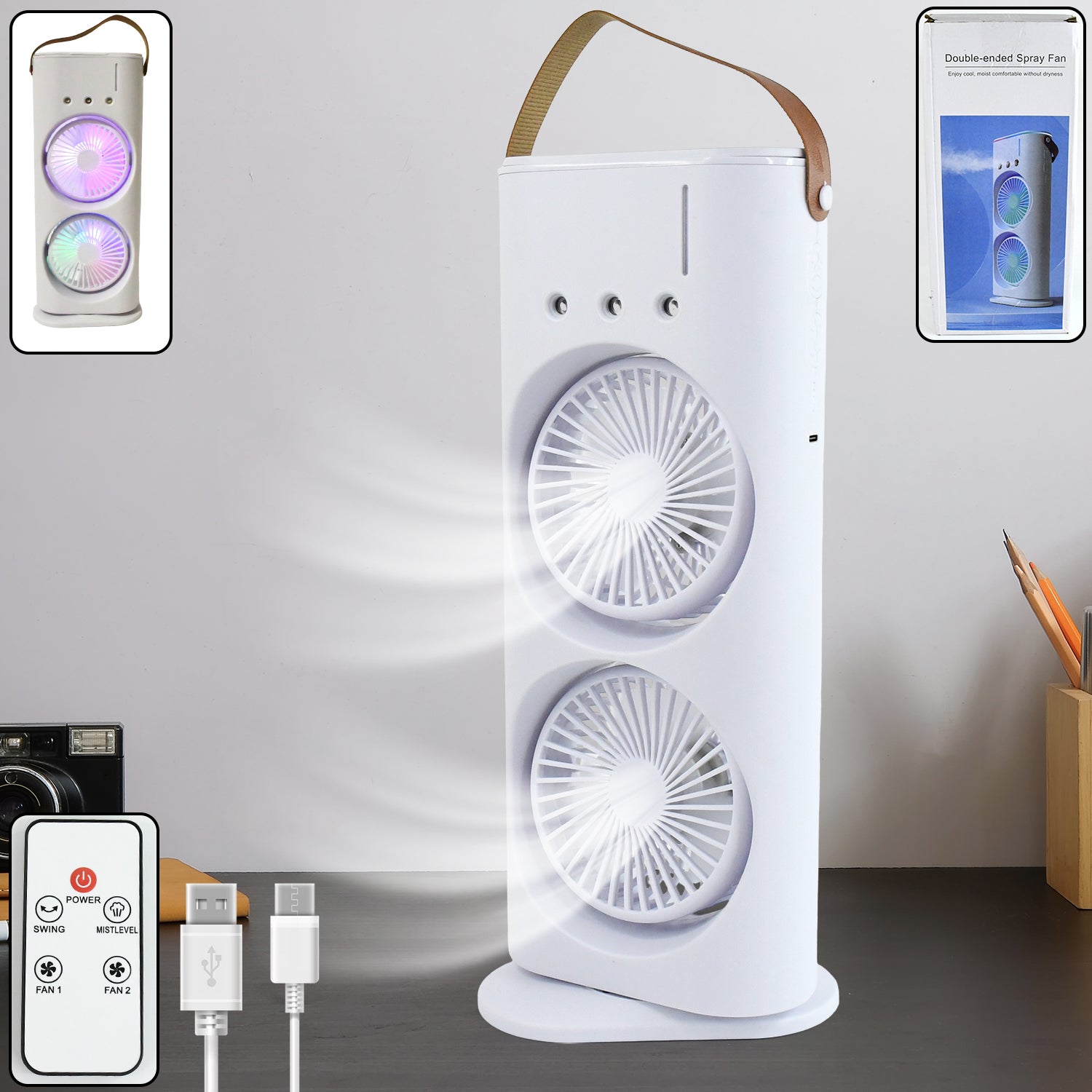 Three-hole spray charging fan with powerful double-head design by Velvet Wheels