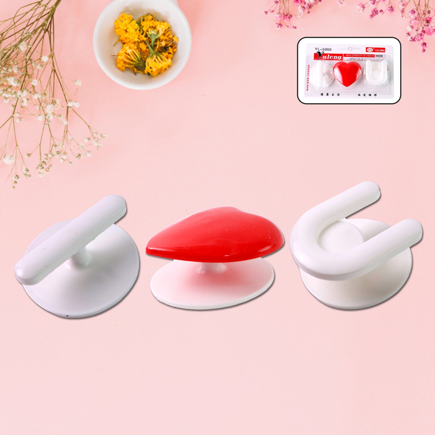 Adhesive wall hook set with strong grip for kitchen and bathroom organization