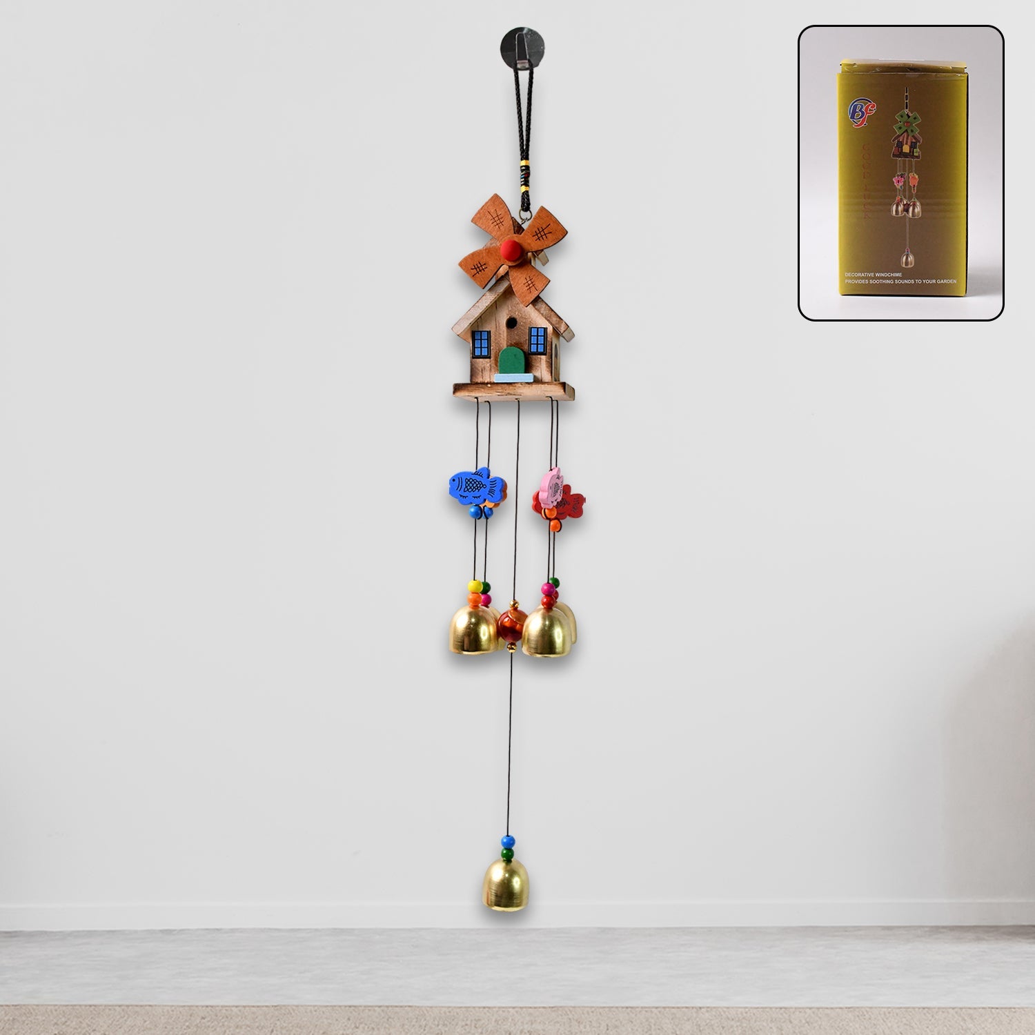 Dragonfly outdoor wind chime hanging in garden with aluminium tubes