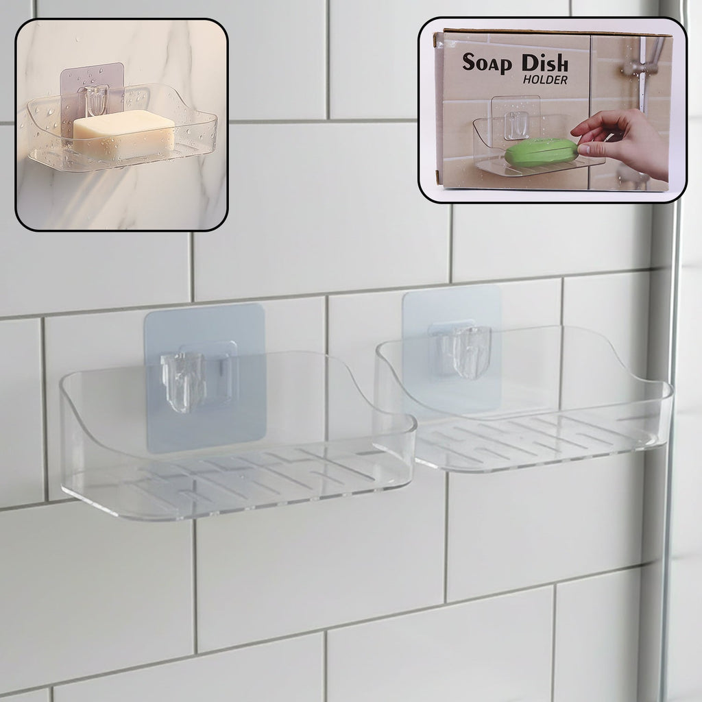 Transparent wall-mounted soap dish holder with strong suction cups in bathroom