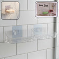 Transparent wall-mounted soap dish holder with strong suction cups in bathroom