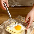 Ergonomic stainless steel handle of the dough whisk with hanging hole.