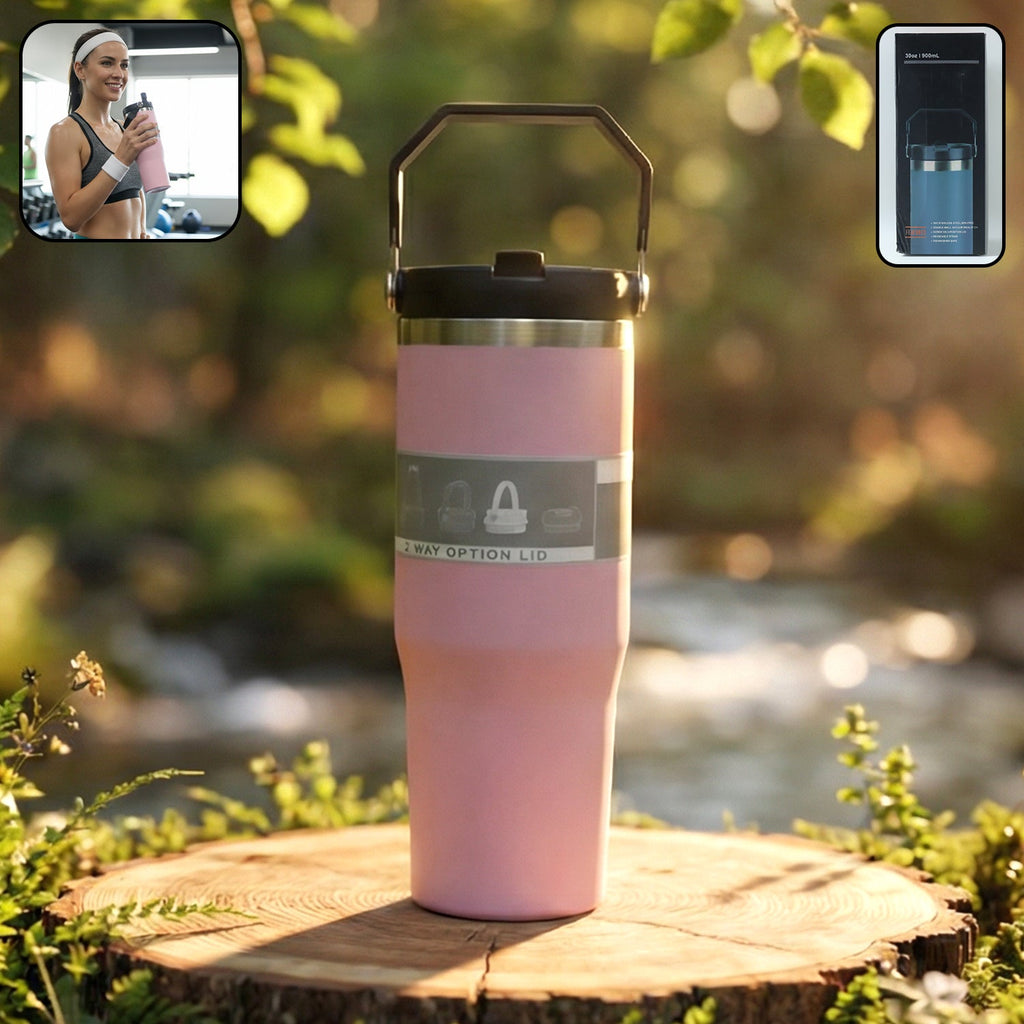 900 ML stainless steel insulated travel tumbler with comfortable handle