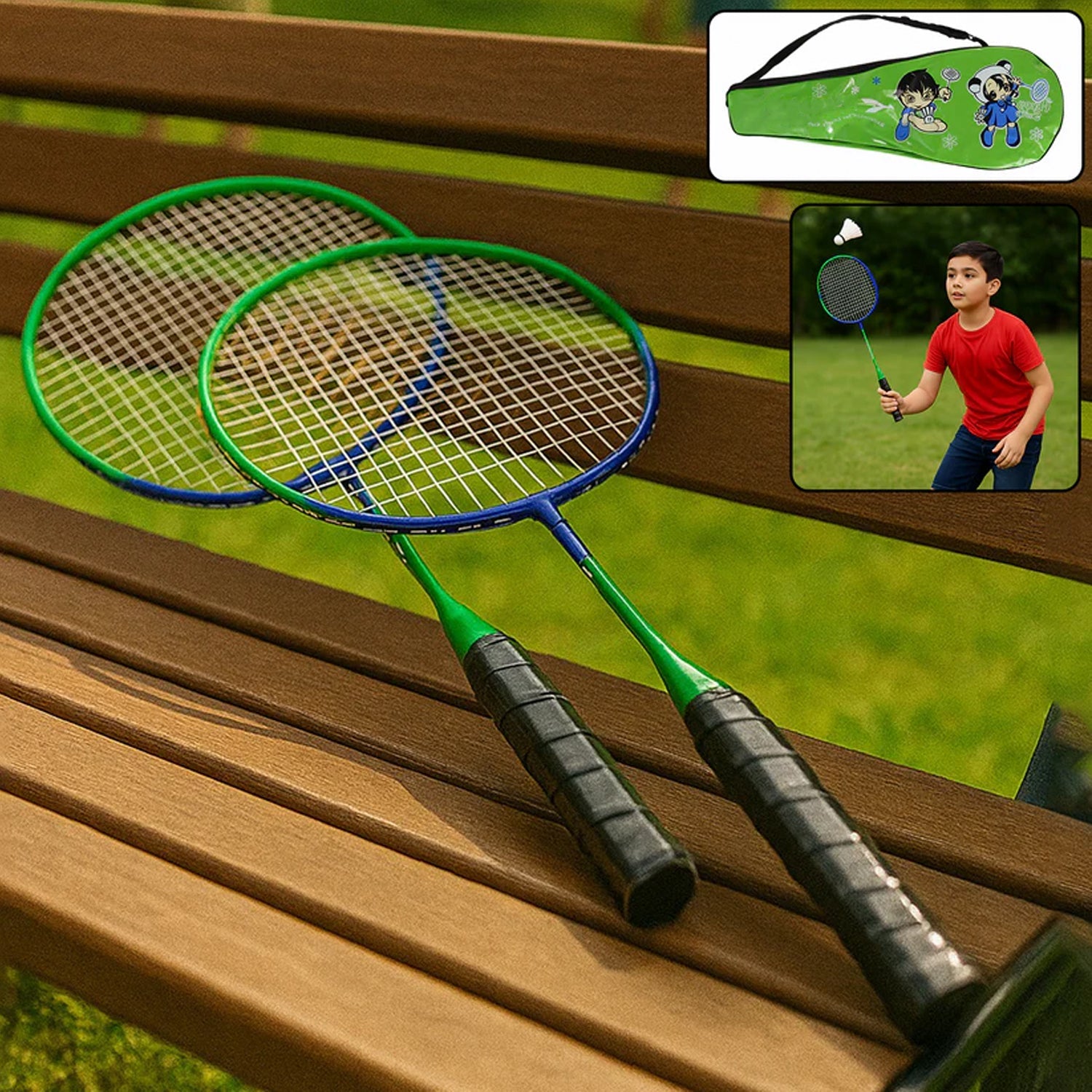 Kids badminton racket set with lightweight rackets and carry bag for beginners