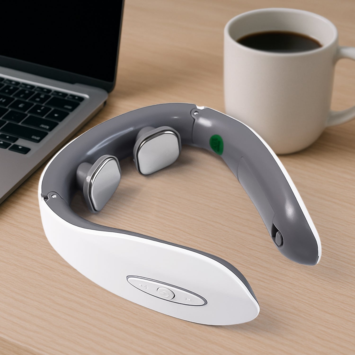 An Electric Neck Massager in grey, designed for deep tissue pain relief.