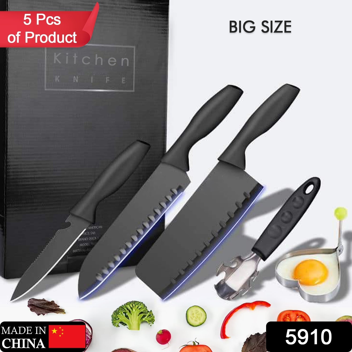 Close-up of the forged stainless steel blades in the 5-piece chef knife set.