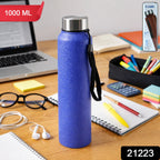 Full body view of blue stainless steel water bottle 1000 ML