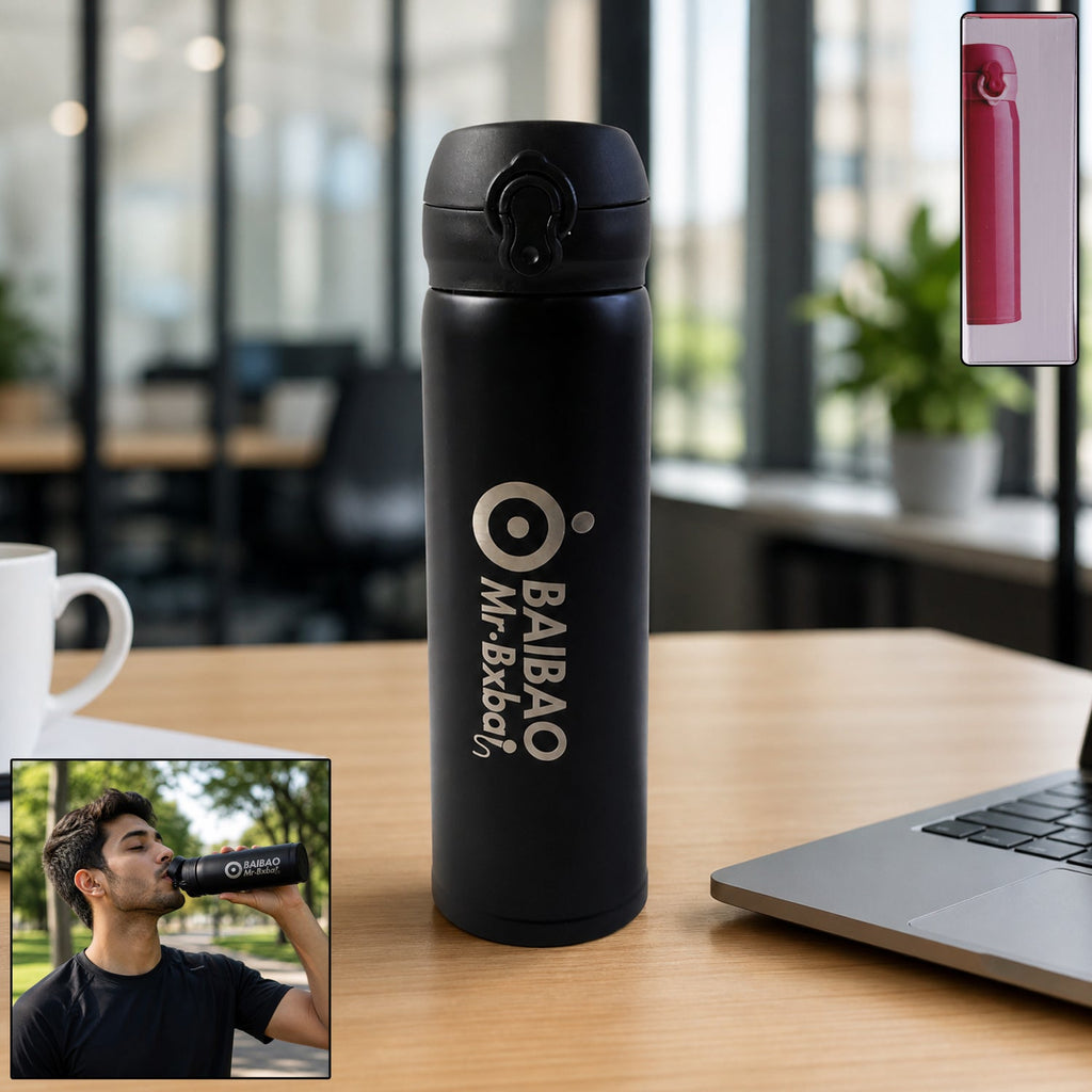 Insulated 500ml water bottle in stainless steel design for hot & cold beverages