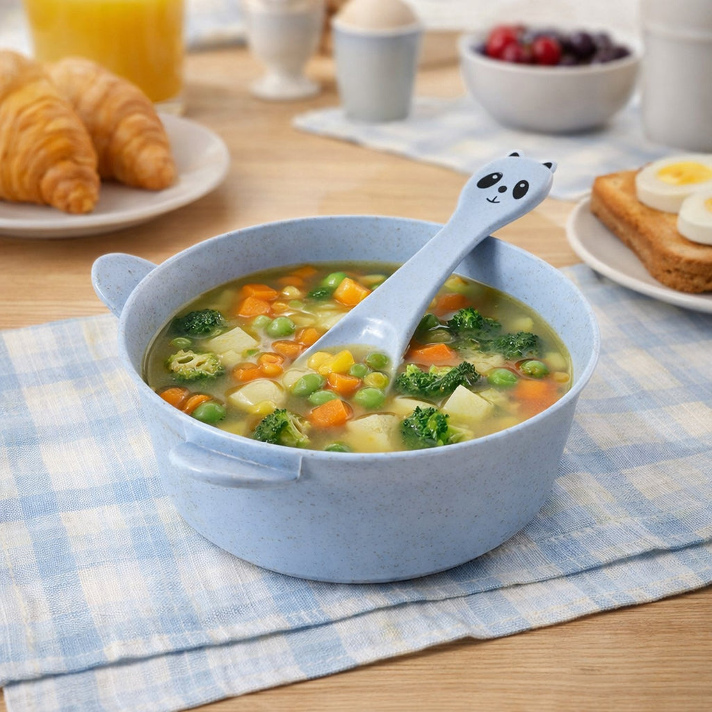 Wheat straw kids soup bowl with matching spoon in eco-friendly design