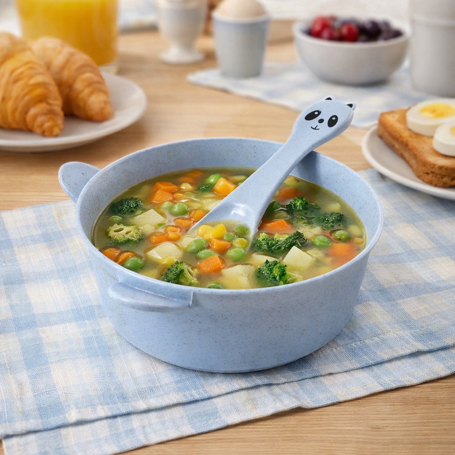 Wheat straw kids soup bowl with matching spoon in eco-friendly design