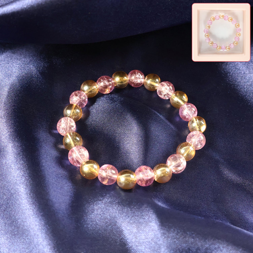 Elegant dual-tone crystal beaded stretch bracelet in close-up showing bead details