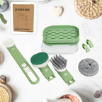 9-piece Dish Brush Set with long handle and various replacement heads in a modern kitchen setting.