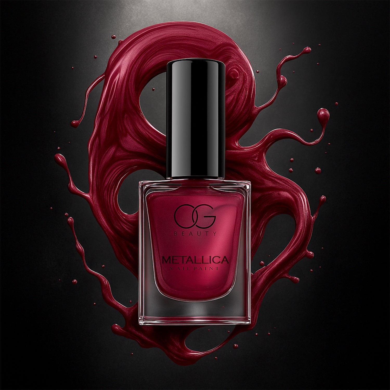 Bottle of Scarlet Red Metallica Nail Polish with high-shine metallic finish