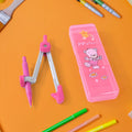 Kids geometry compass set with pink bear-themed storage box