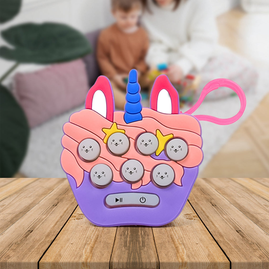 Mini Push Bubbles Game keychain with music and memory functions, in vibrant colors.