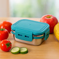 200ml stainless steel mini food container with teal airtight locking lid